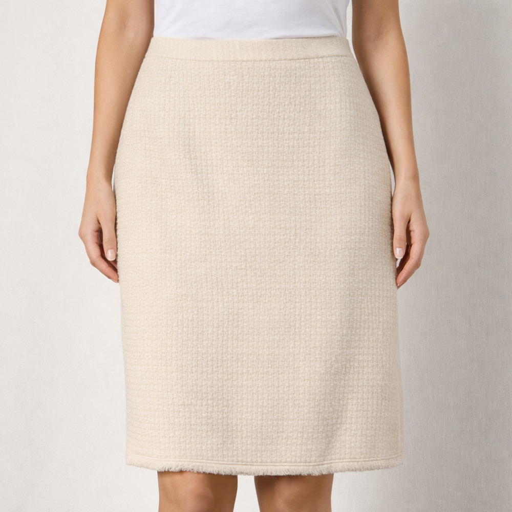 Banana Republic Ivory Cream Textured Gauze Underlay Pencil Straight Knee Wool 6